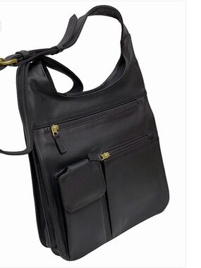 JP Ourse & Cie Black Leather Crossbody Traveler Organizer Bag NWOT